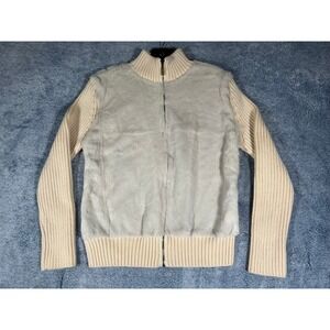 Moncler Virgin Wool Rabbit Fur Front Full Zip Cardigan Sweater Cream White Italy